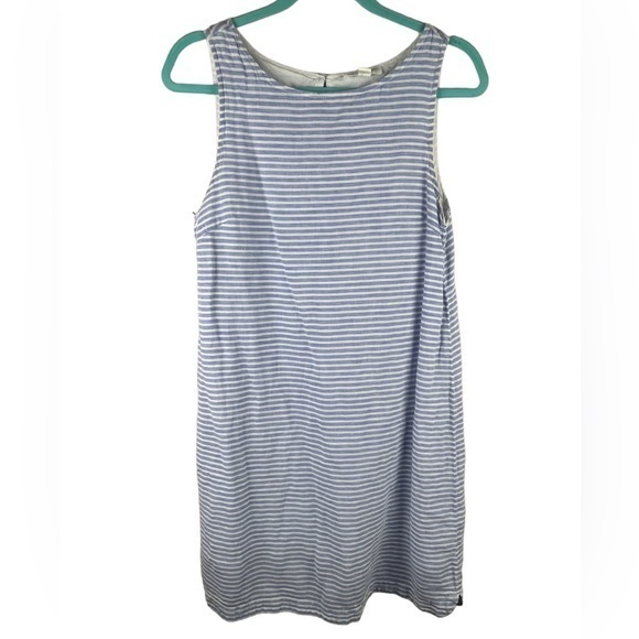 Beach Lunch Lounge women’s Alina Blue Tonic Stripe Linen & Cotton Shift Dress S - Picture 1 of 4